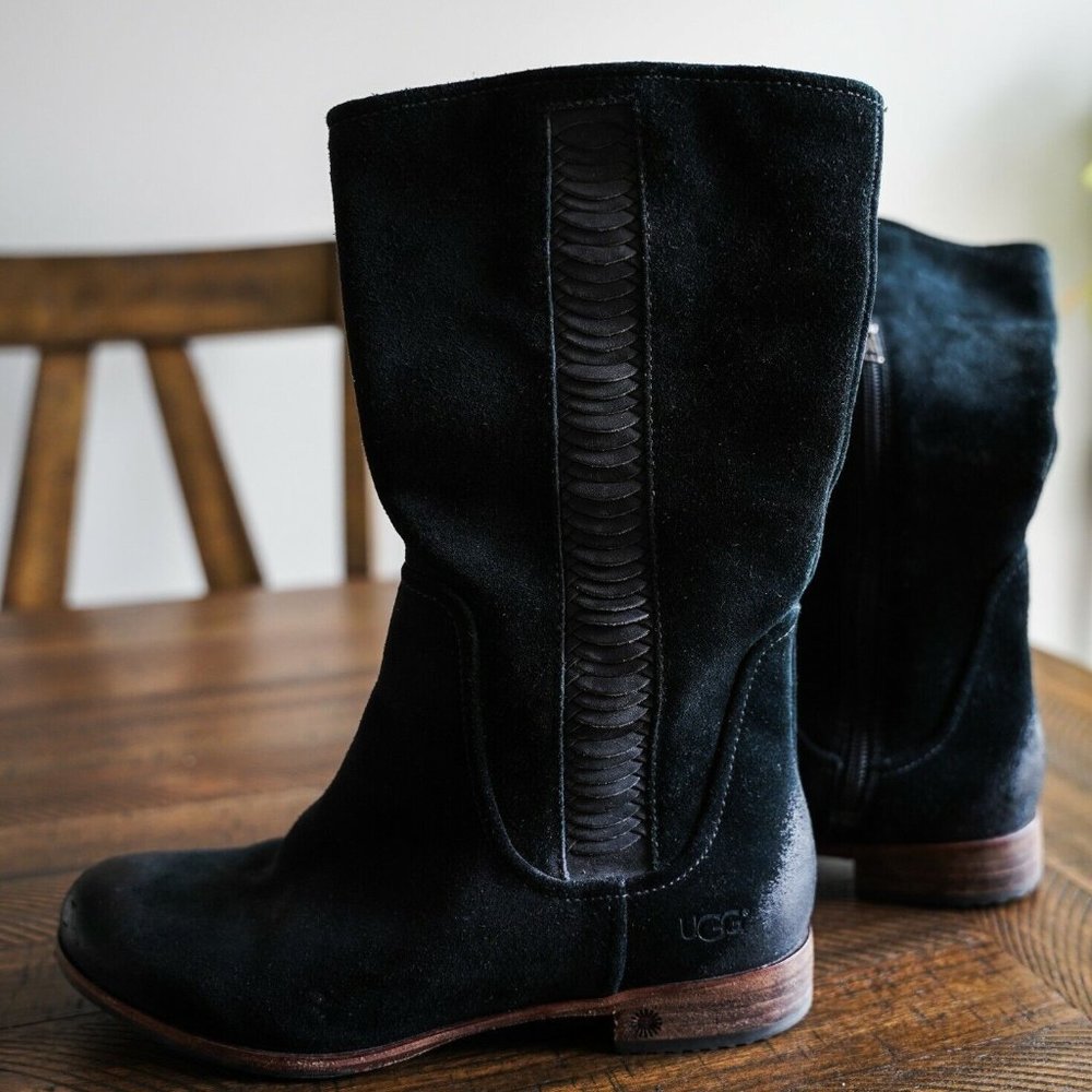 UGG Australia Annisa Mid Calf Boot (3183-Black Suede, Inner Side Zipper) size 7